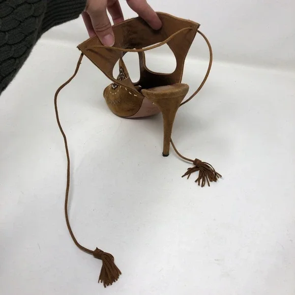 Aquazzura Sexy Thing Cut Out Suede Sandals Womens 40 US 9.5 Brown Artsy Boho - Picture 13 of 14